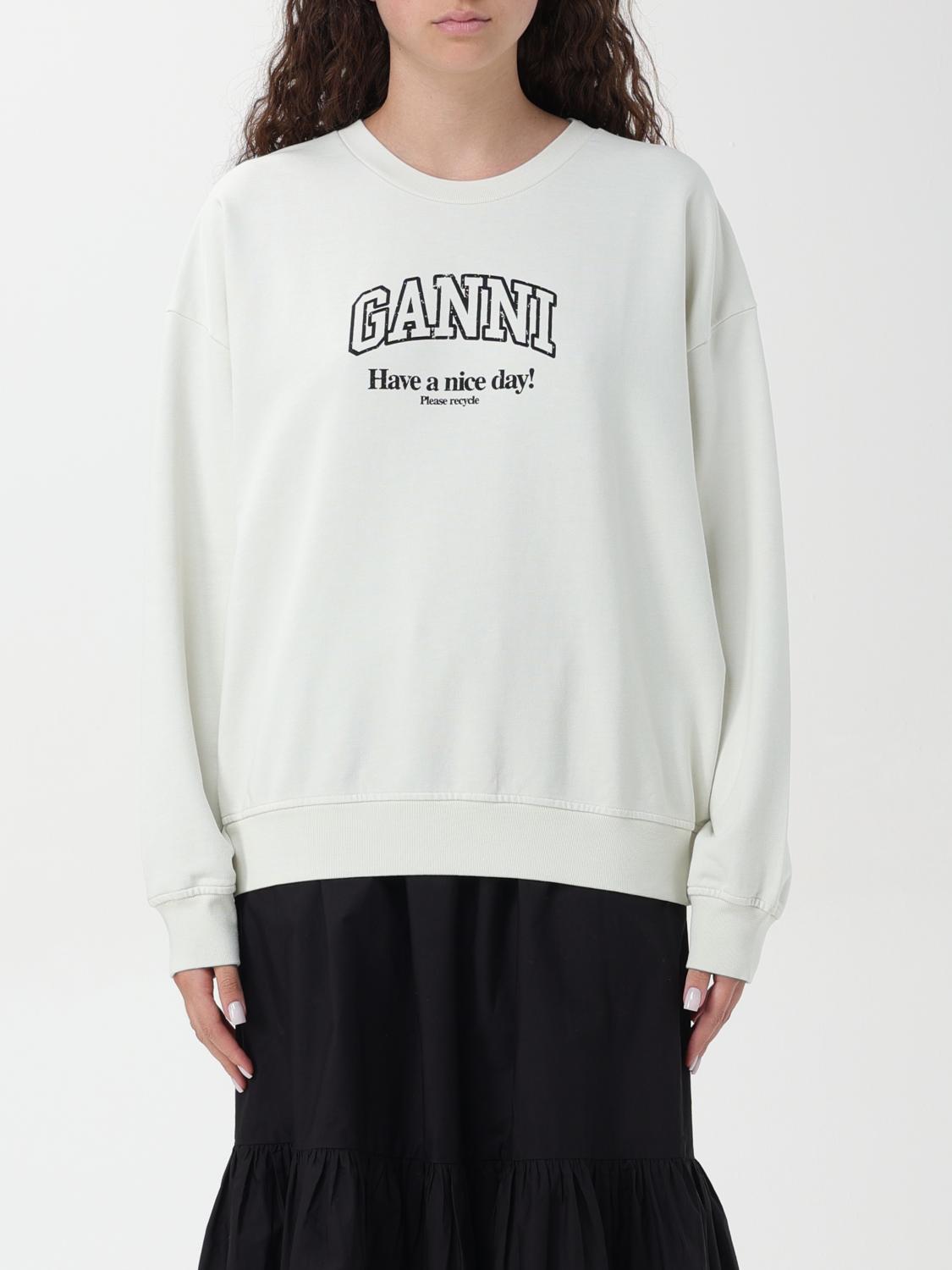 Shop Ganni Sweatshirt  Woman Color Ivory