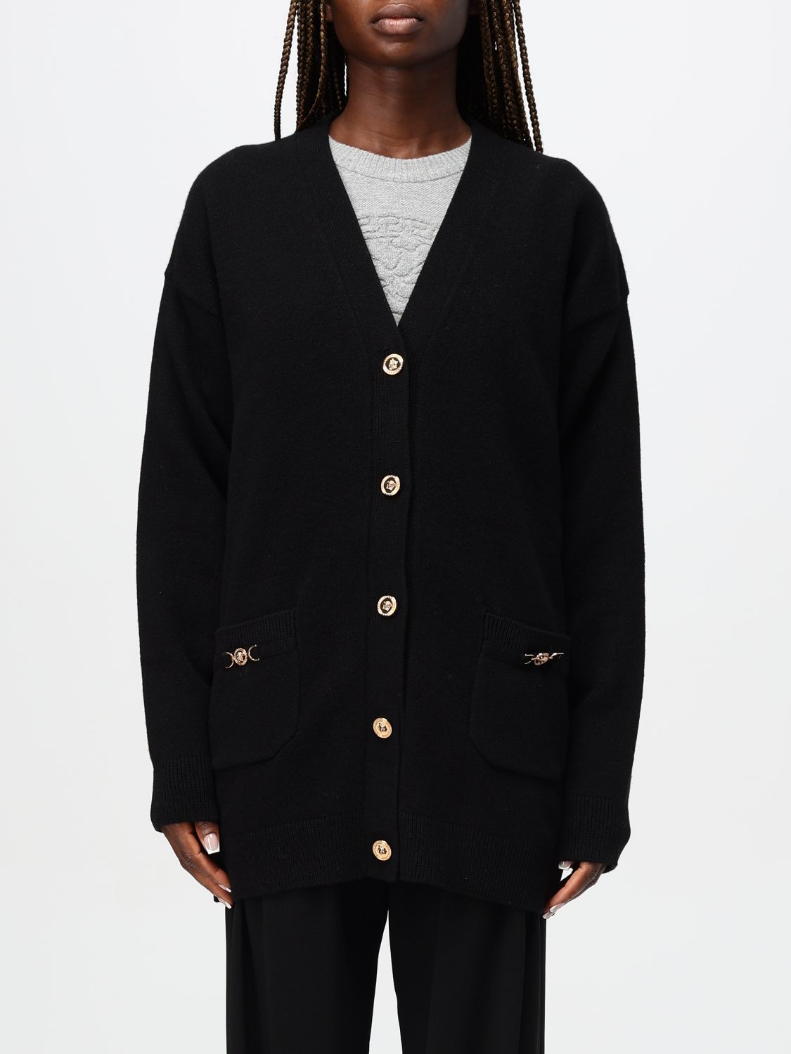 Shop Versace Cardigan  Woman Color Black In Schwarz