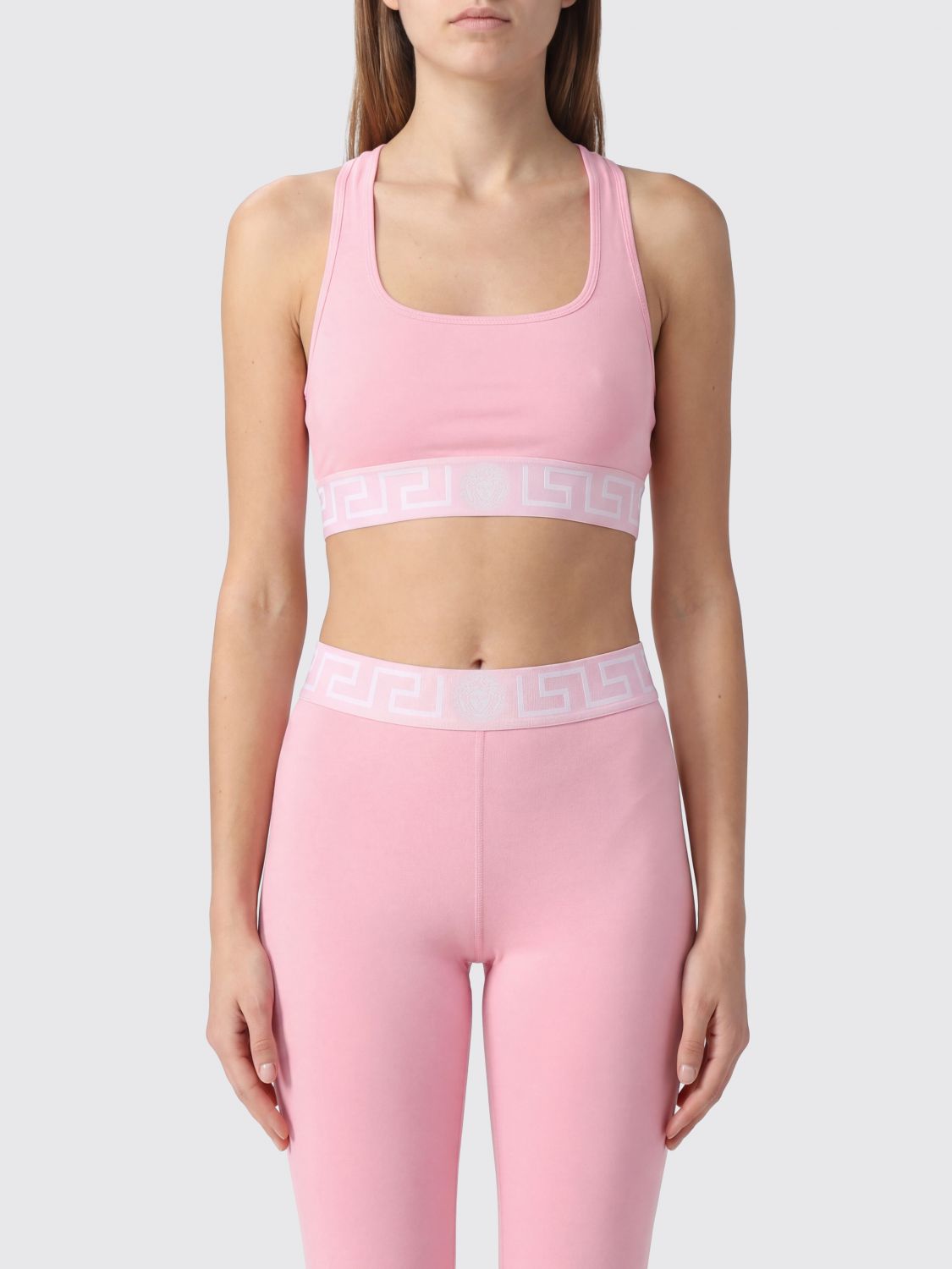 VERSACE Top cropped Greca in cotone stretch