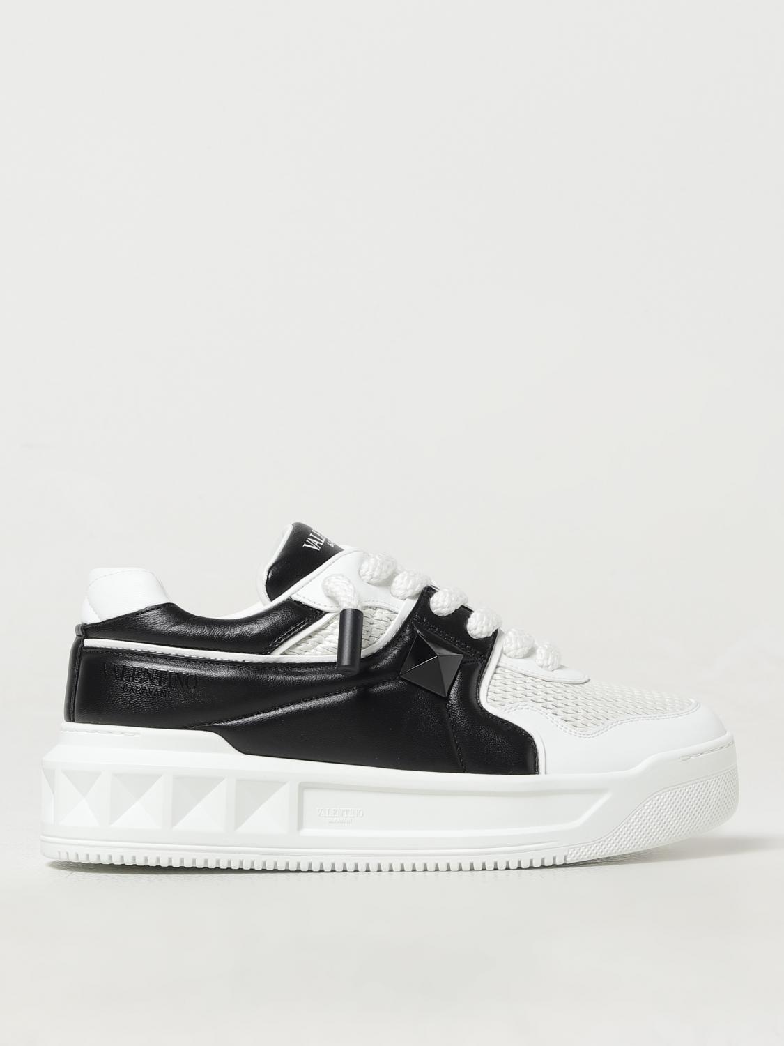 Valentino One Stud Xl Low-top Sneaker In Nappa Leather And Jacquard Toile Iconographe Technical Fabric In White