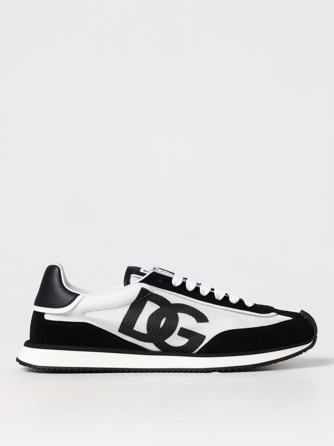 Dolce & Gabbana Aria White And Black Running Sneakers With Logo Detail In Suede And Tech Fabric Man In White