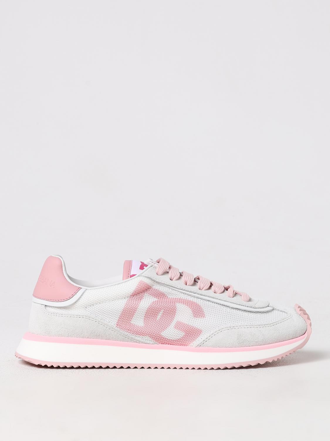 Dolce & Gabbana 'aria' Pink Running Sneakers With Logo Detail In Suede And Tech Fabric Woman In 白色 1