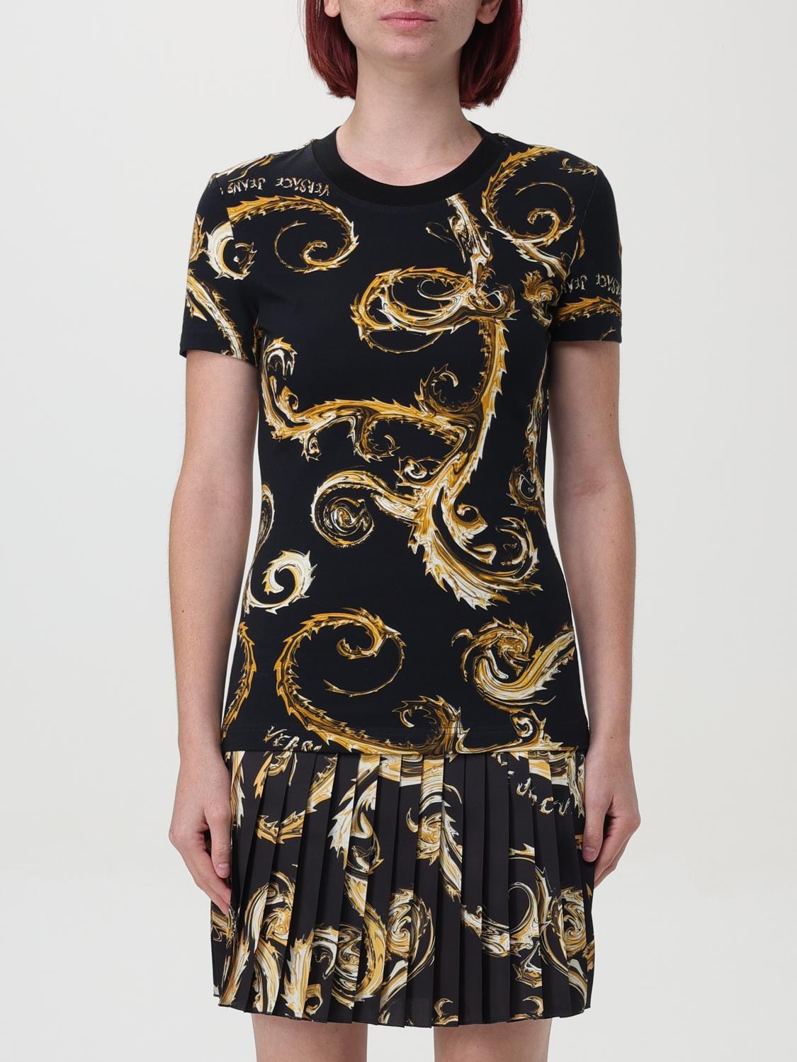VERSACE VERSACE JEANS COUTURE T-Shirt Woman color Black　VERSACE JEANS COUTURE Tシャツ ウィメンズ カラー ブラック
