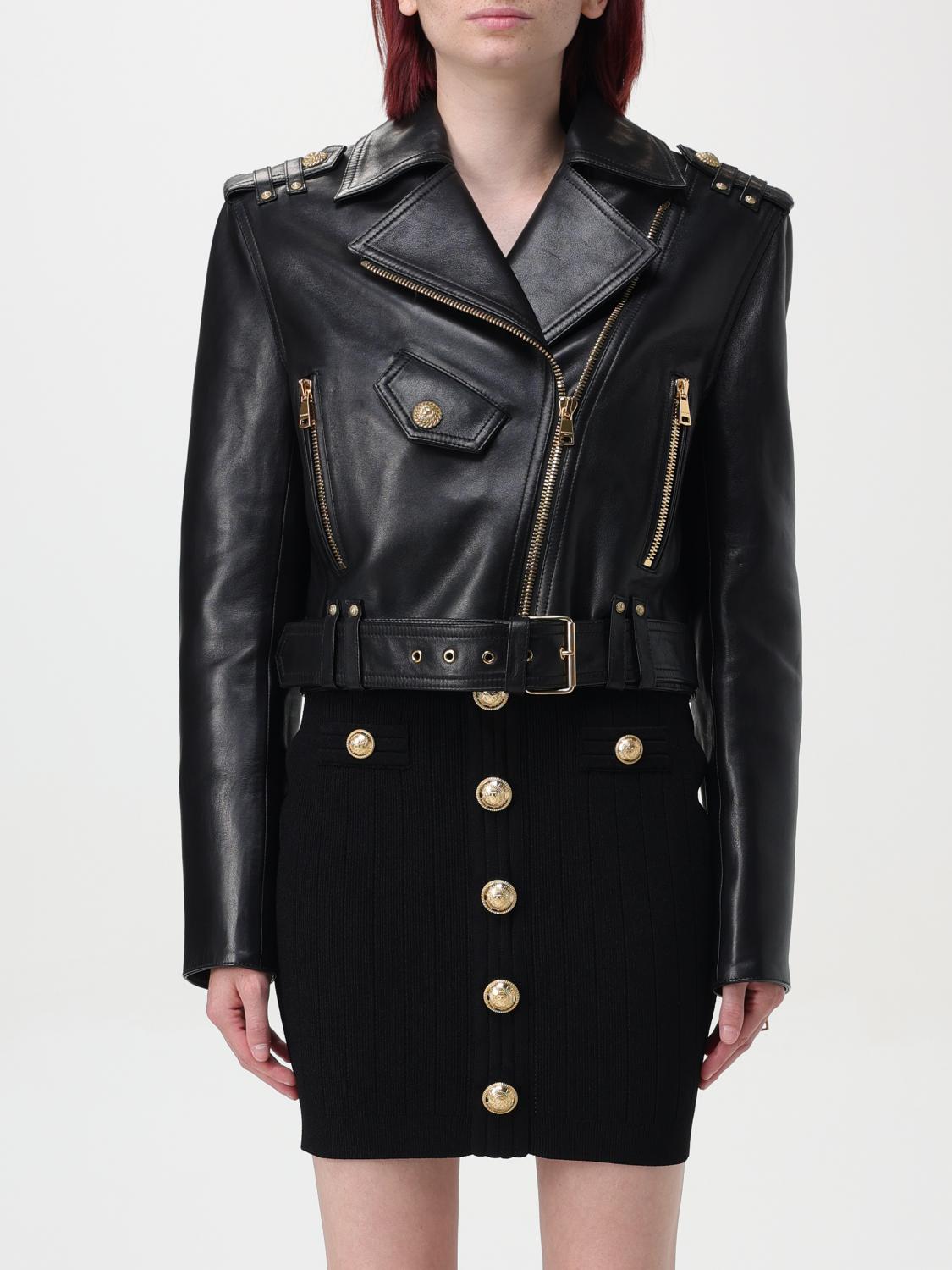 Balmain Chain Quilted-sleeves Leather Crop Biker Jacket In 黑色