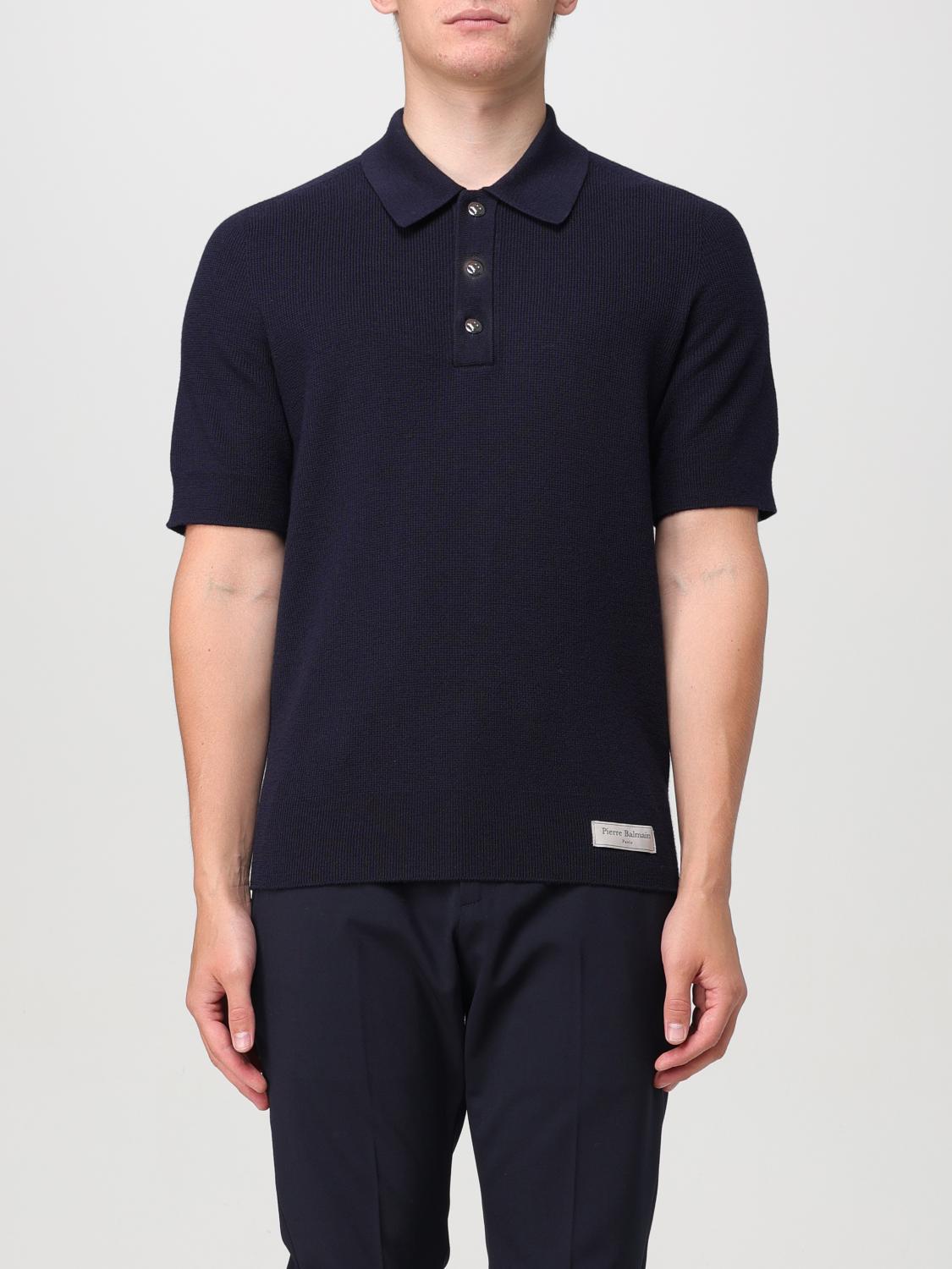 Shop Balmain Polo Shirt  Men Color Blue