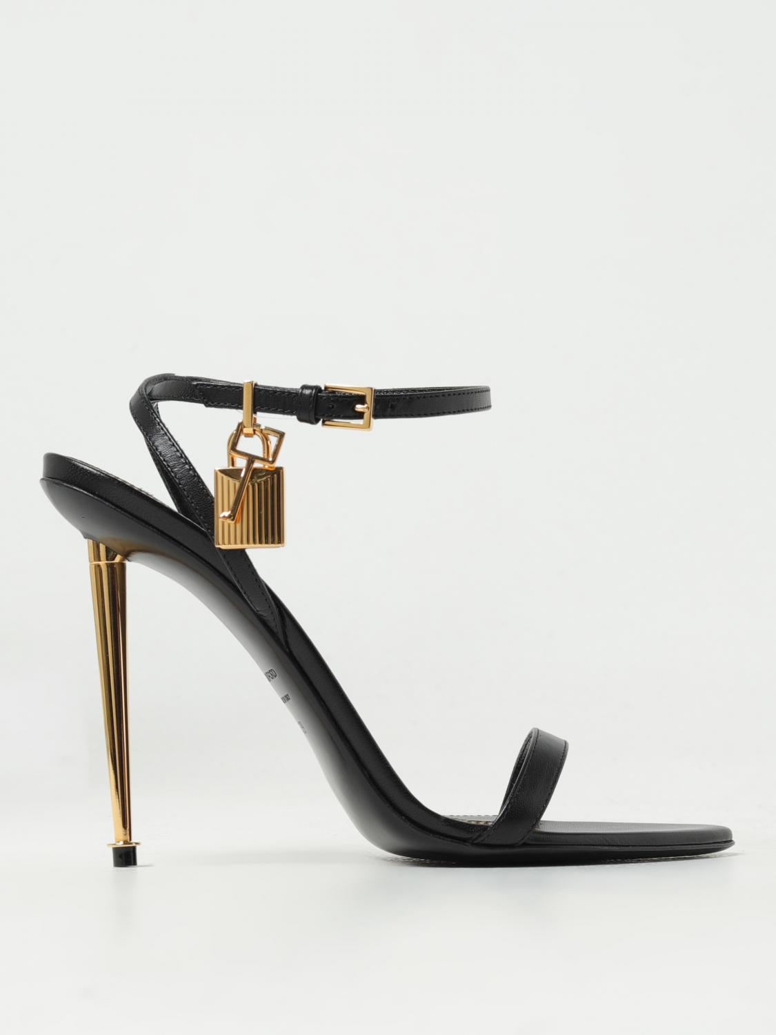 Tom Ford Black Goat Leather Sandals With 10 Cm Stiletto Heel And Ankle Strap In Schwarz