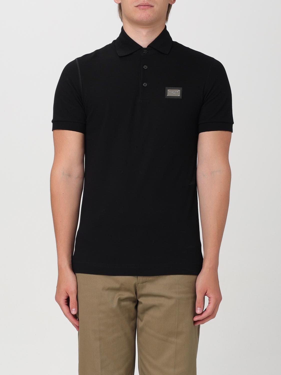 Dolce & Gabbana Dark Gray Logo Plaque Cotton Men Polo Shirt T-shirt In Black