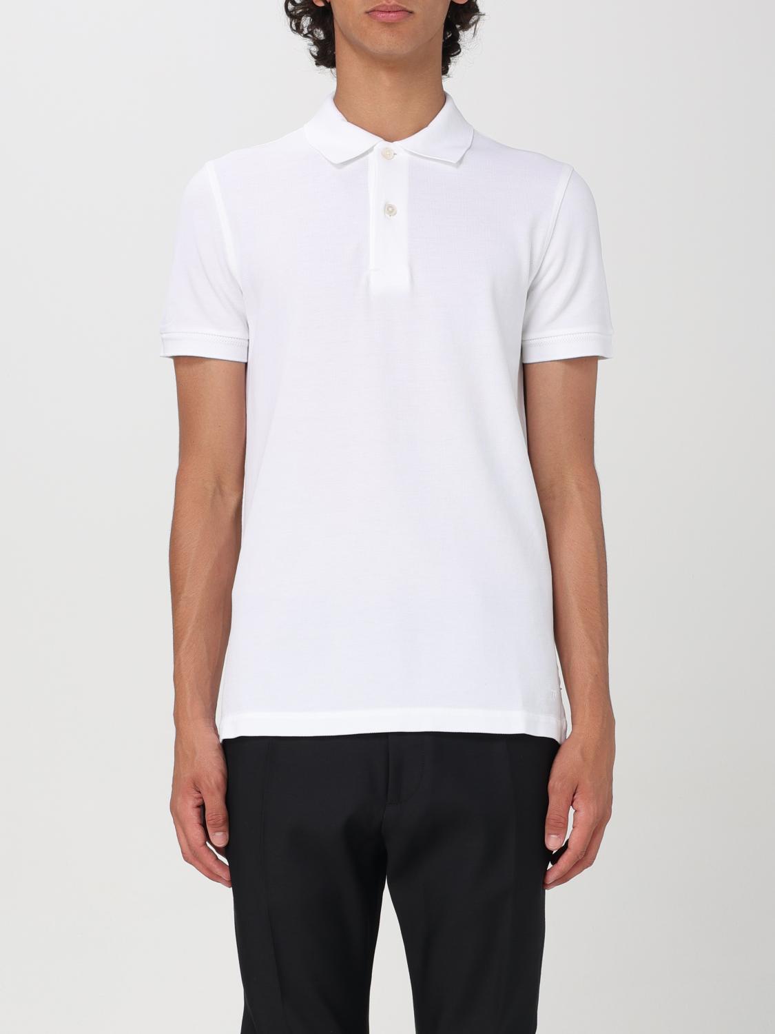 Tom Ford White Polo Shirt With Classic Collar In Cotton Blend Man In White