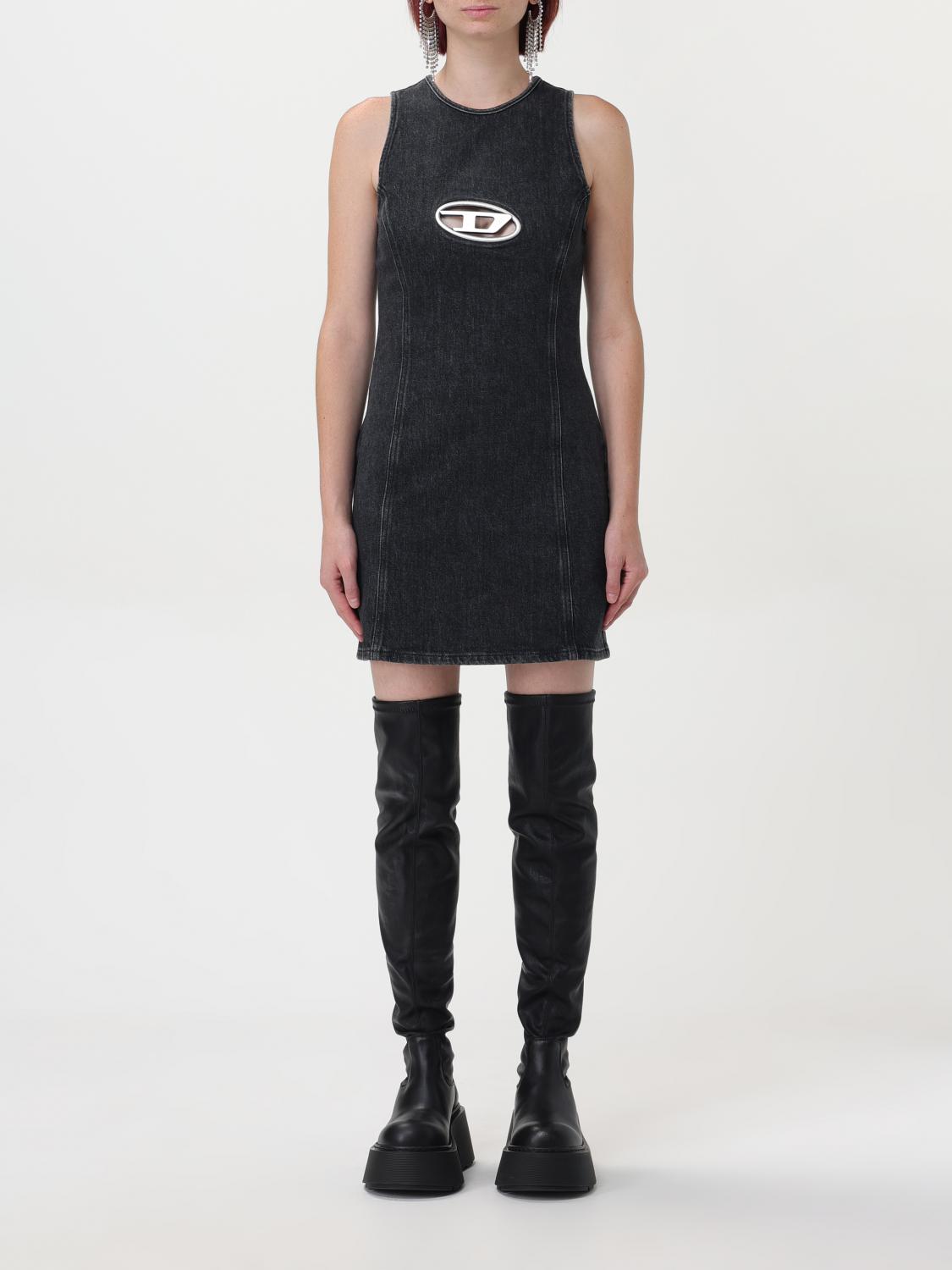 Diesel De-ferriz Logo Mini Dress In Black
