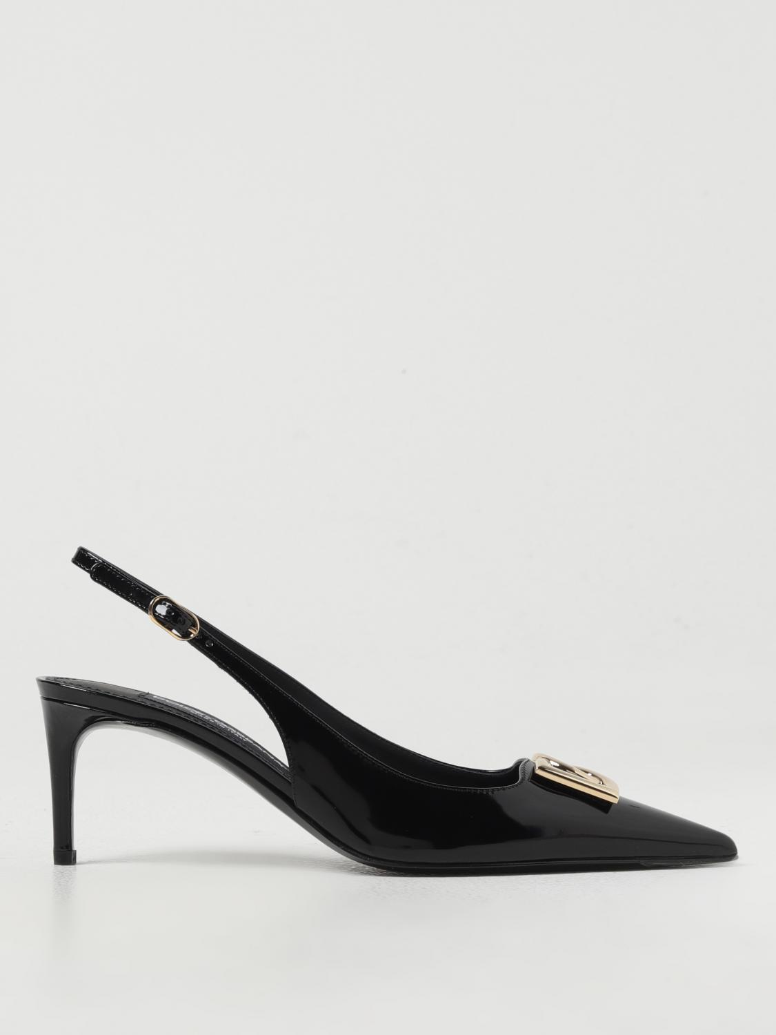 Dolce & Gabbana Black Slingback With Plate Logo In Patent Leather Woman In Schwarz