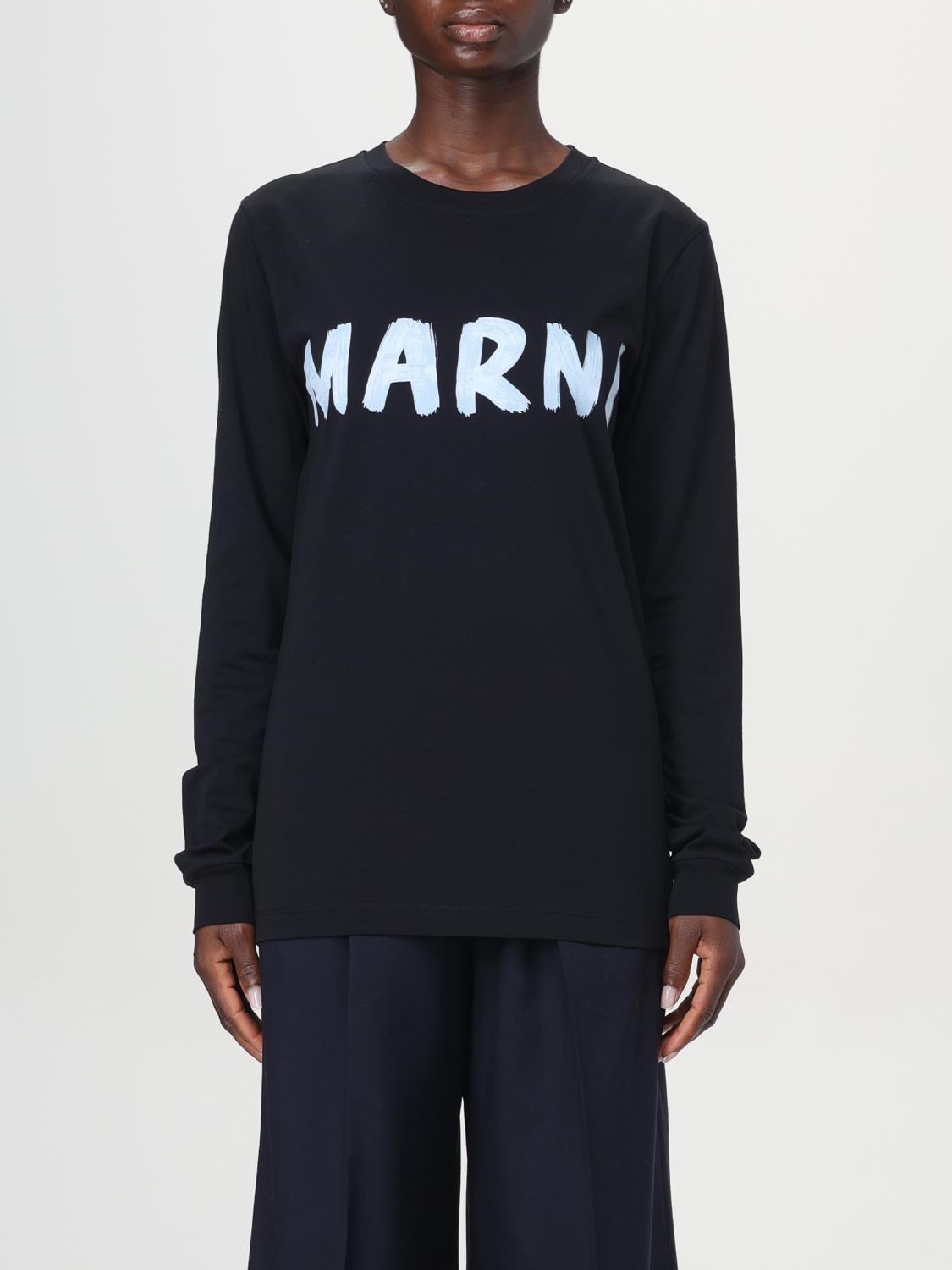 Marni Crew Neck Long Sleeves T-shirt In Black