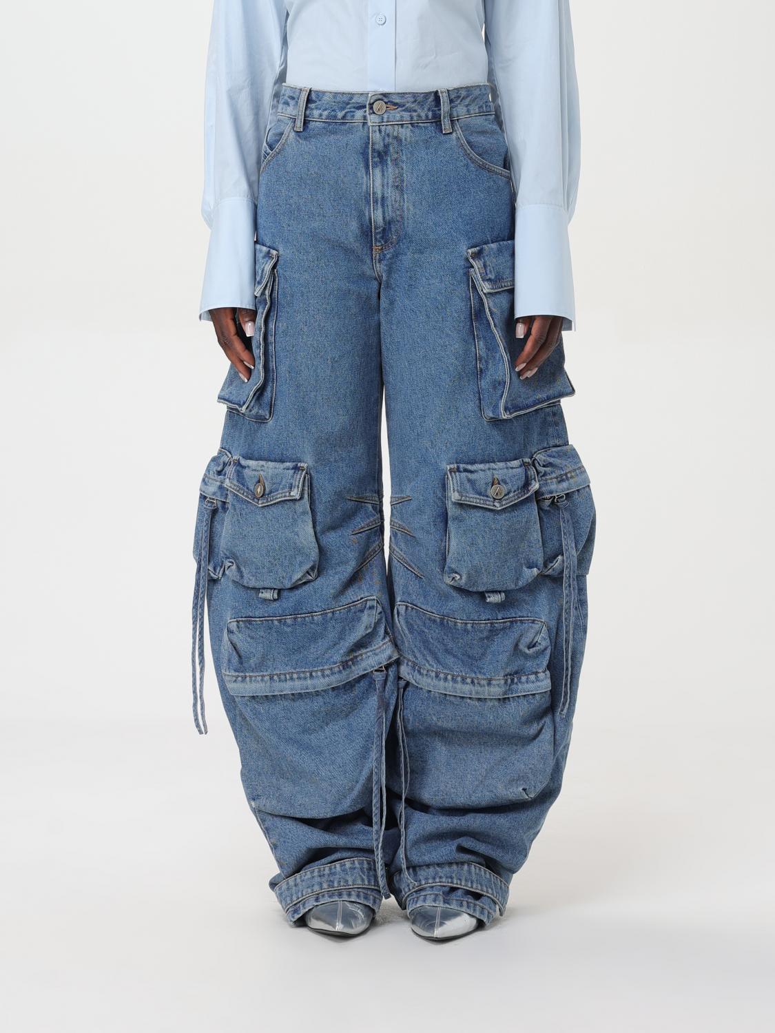 Attico Fern Low-rise Wide-leg Cargo Jeans In Blue