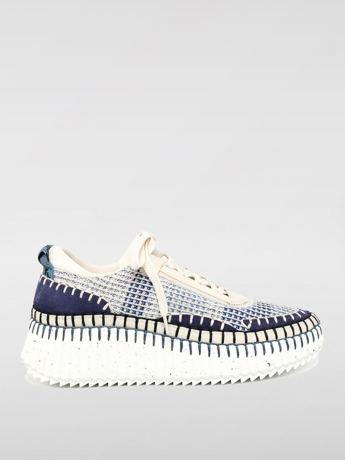 Chloé Nama Embroidered Suede And Recycled-mesh Sneakers In Blue