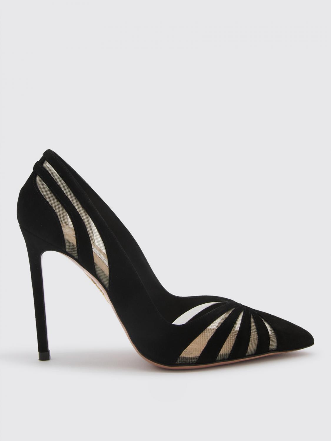 Aquazzura Mesh Panel Pointed Toe Stiletto Heel Pumps In Black