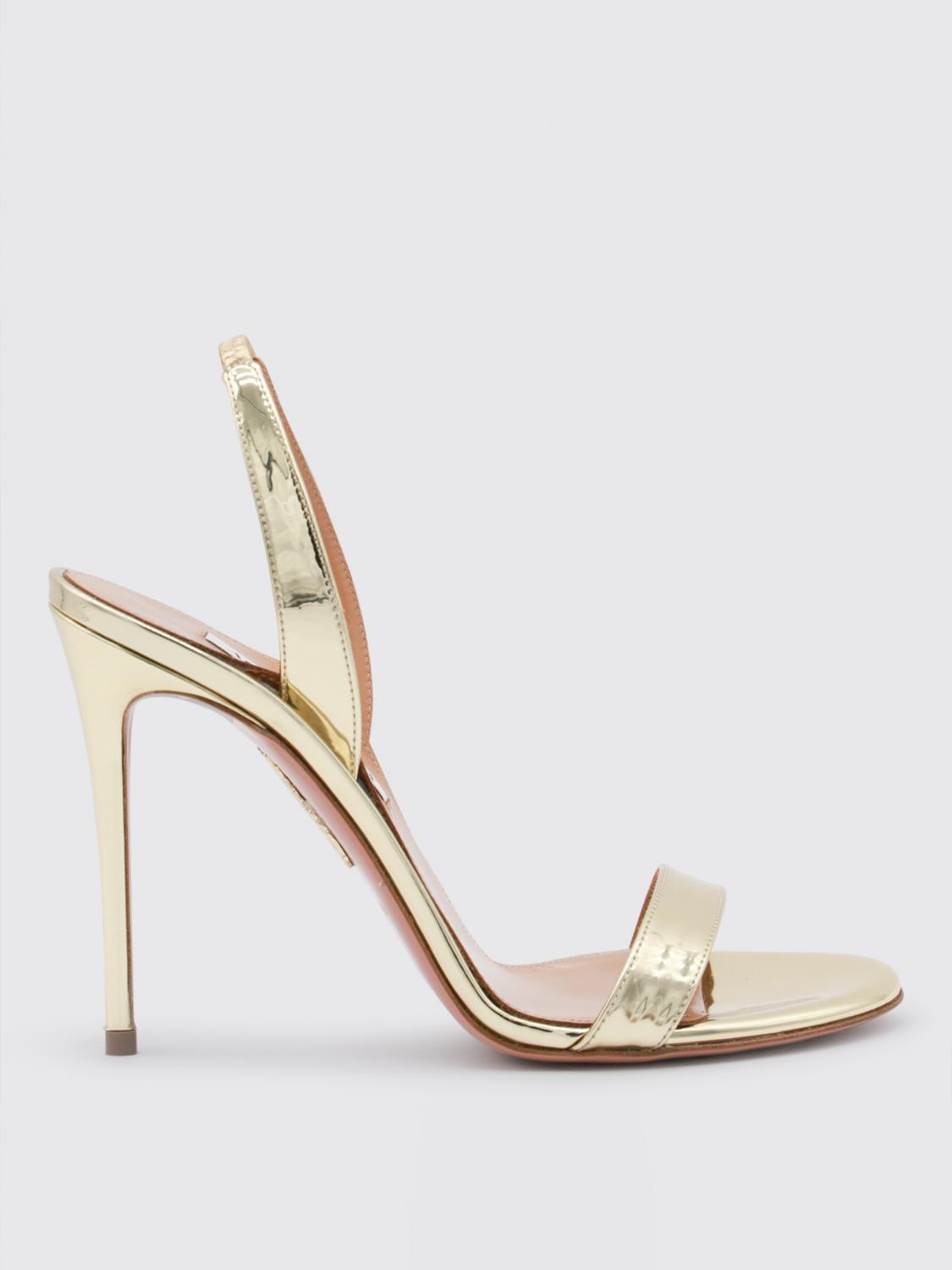 Aquazzura So Nude 85 Sandal In Metallic Leather In Gold