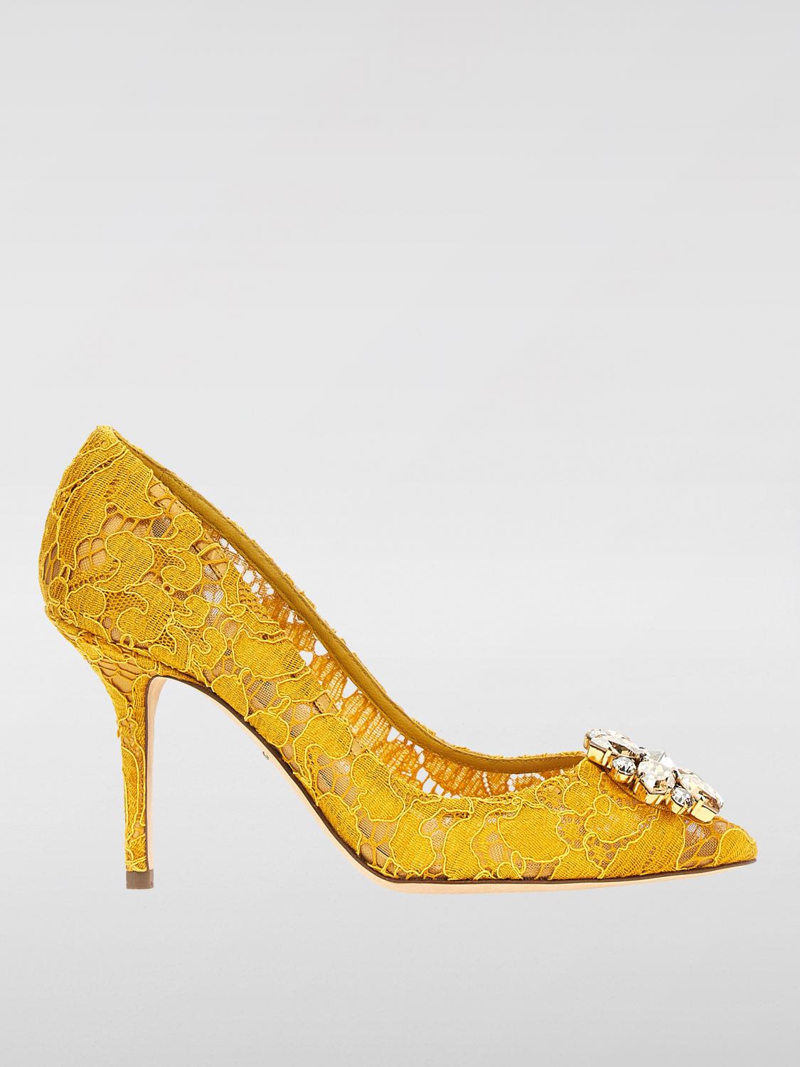 Dolce & Gabbana Bellucci Taormina Lace Pumps With Crystals In Gelb