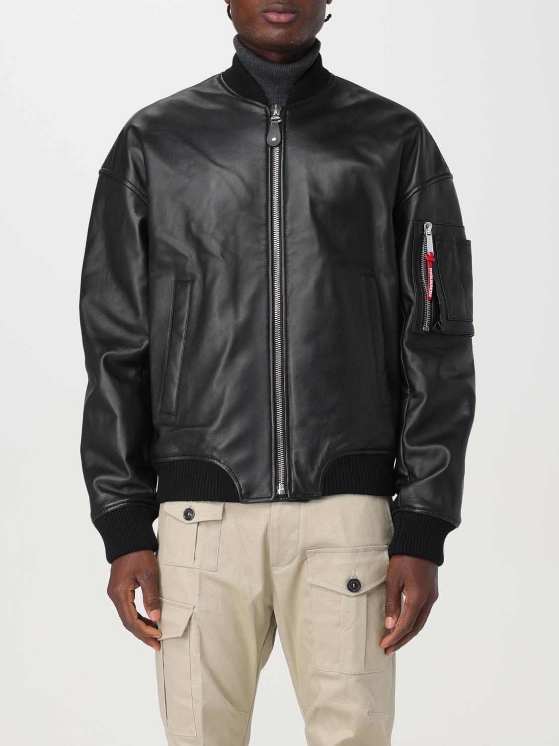 Dsquared2 Black Lambskin Jacket With Ribbed Collar In Schwarz