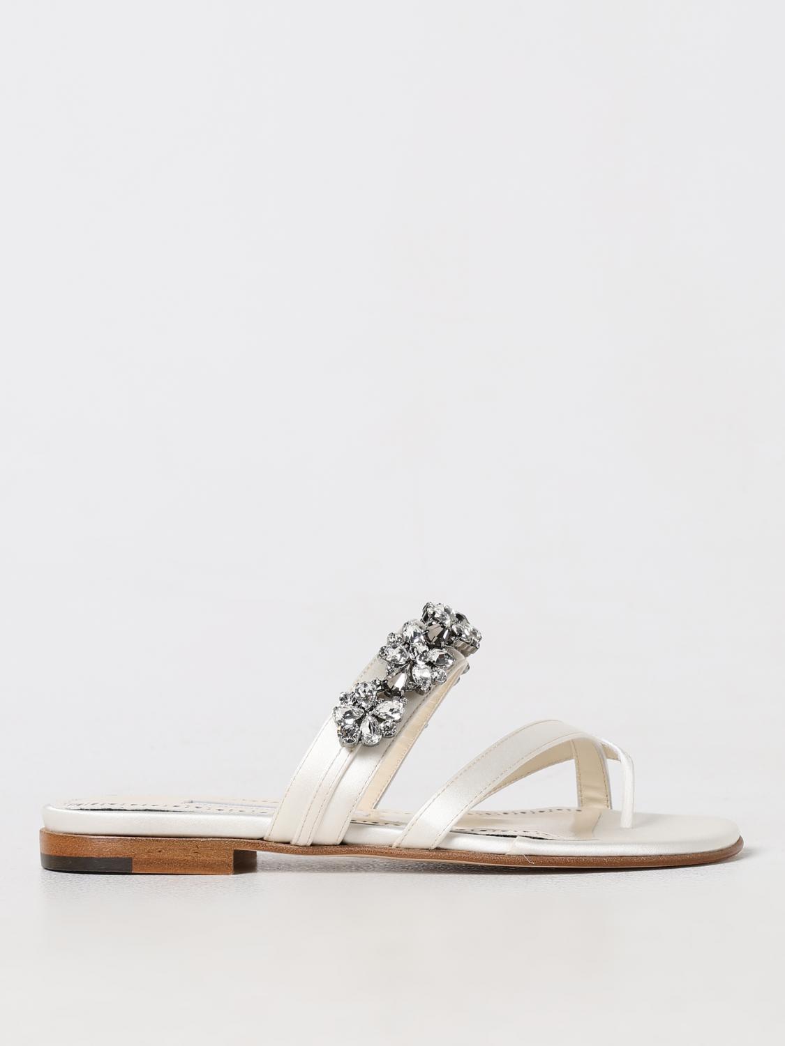 Shop Manolo Blahnik Flat Sandals  Woman Color White In Weiss