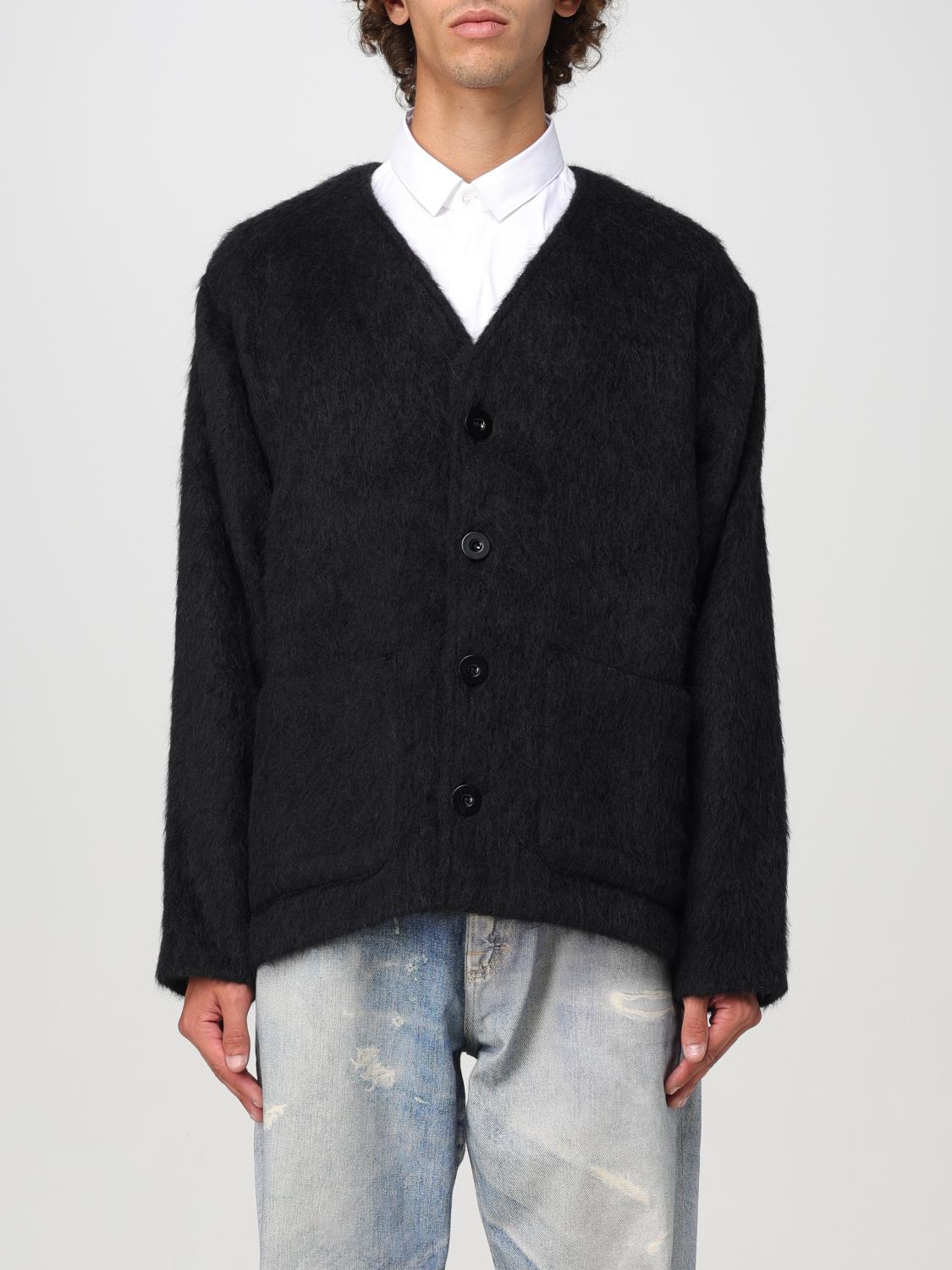 Our Legacy Textured V-neck Cardigan With Button-down Front In Schwarz