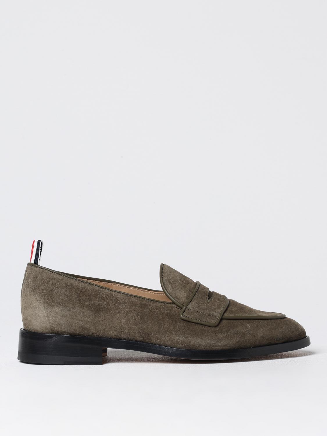 Thom Browne Suede Loafers With Rounded Toe And Tricolor Detail In Grün