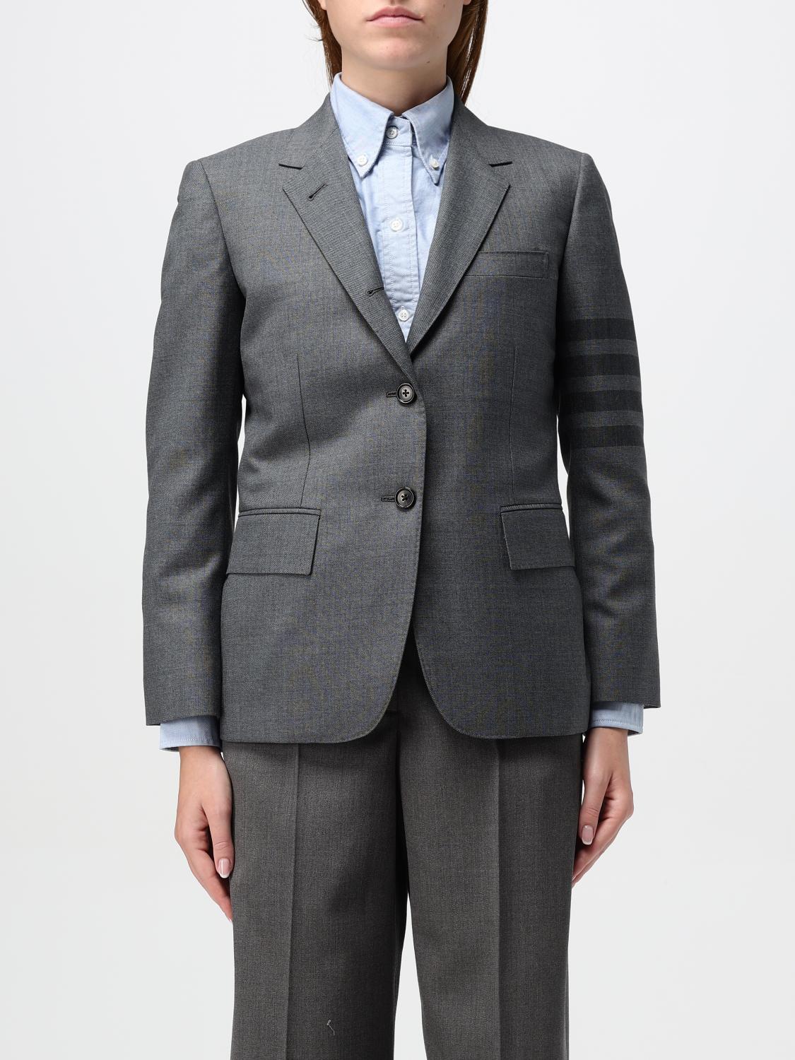 Shop Thom Browne Blazer  Woman Color Grey In Grau