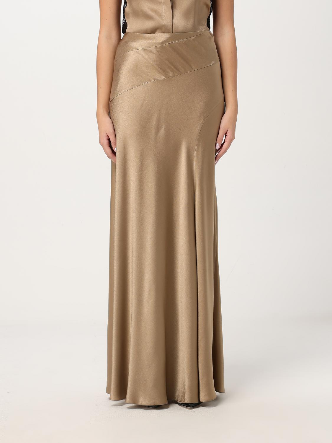 Alberta Ferretti Flowing Maxi Skirt With Wrap Effect And Sheen In Beige