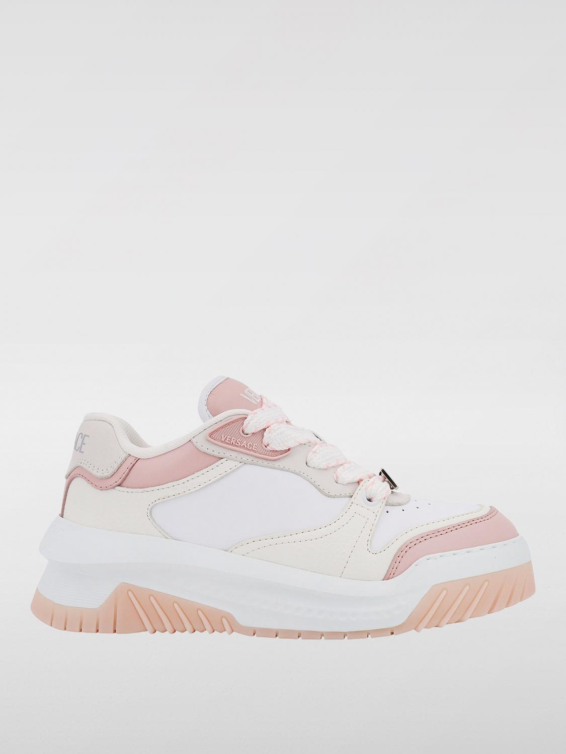 Versace Leather Sneakers With Greca Detail In 白色