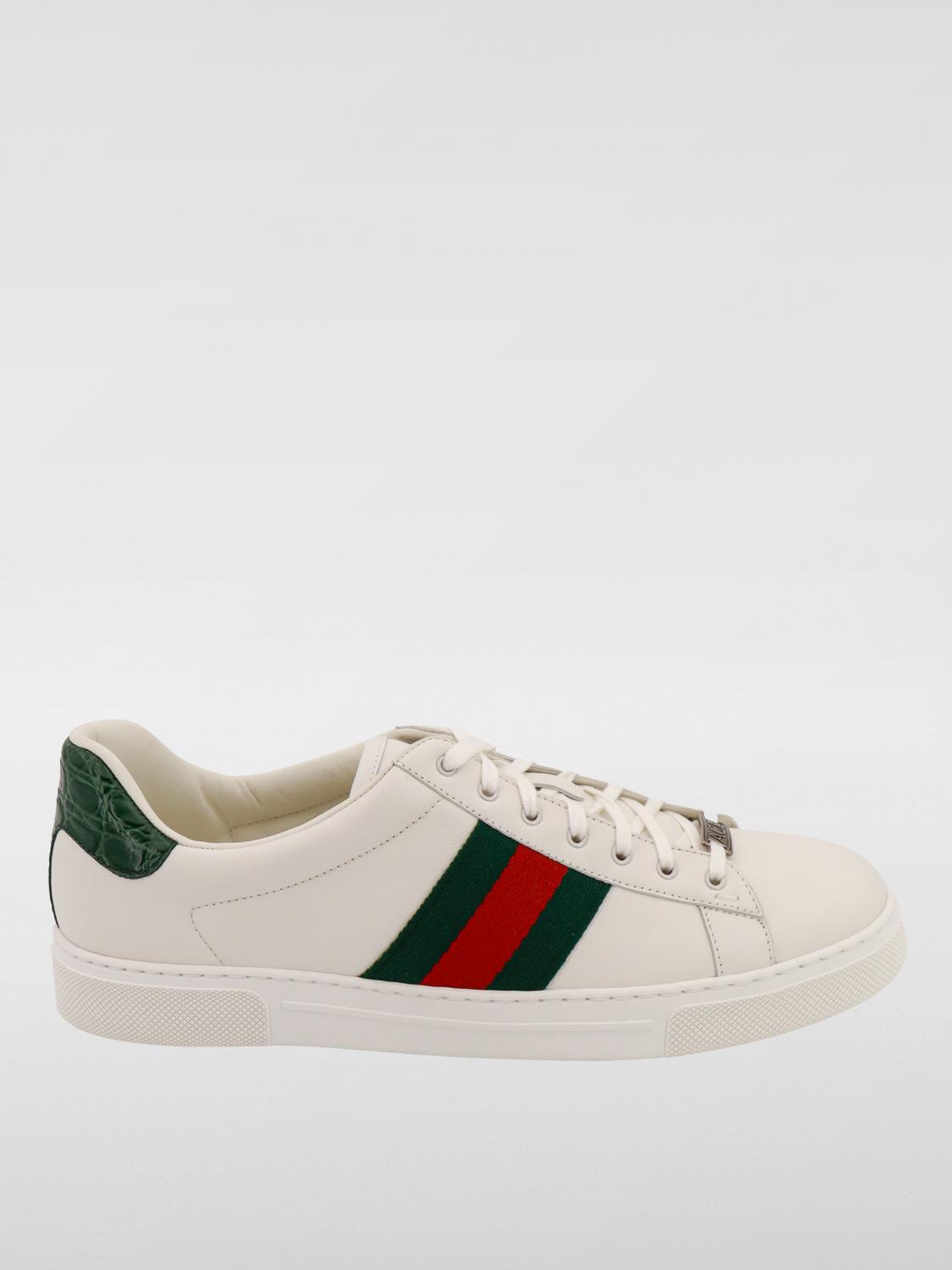 Gucci Leather Ace Sneakers Studded Heel Perforated Upper Rubber Sole In White
