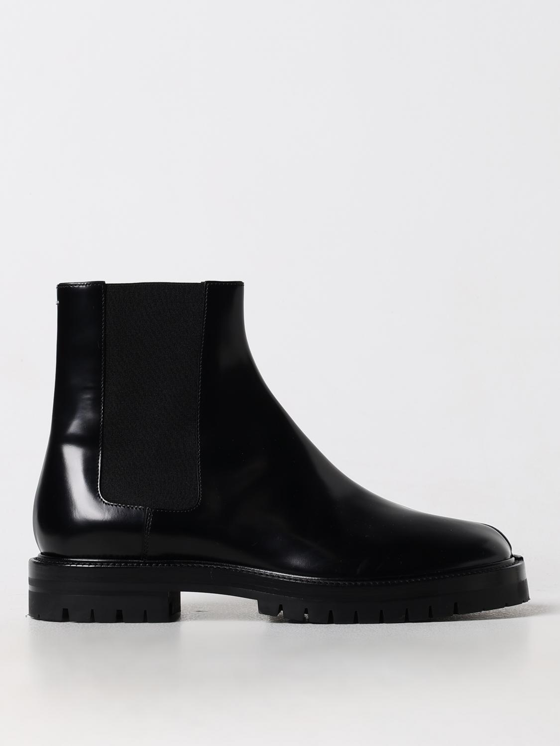 Maison Margiela Black Leather Tabi Ankle Boots Men In Multi