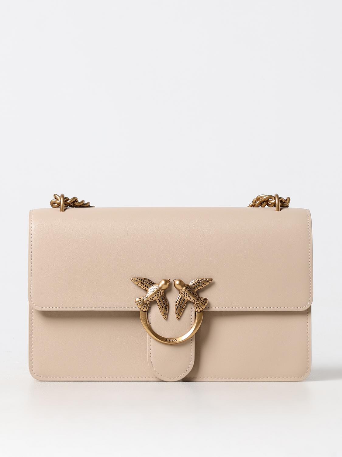Pinko Love One Classic Dc Shoulder Bag In Beige