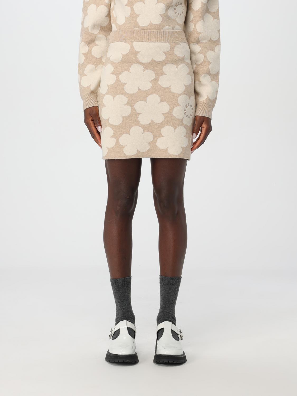 Kenzo Floral Detailed Knitted Mini Skirt In Beige