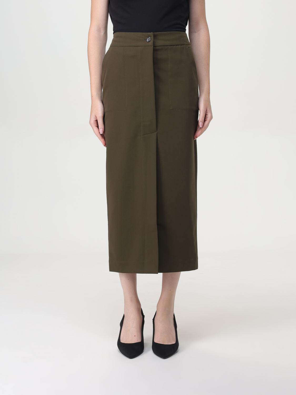 Pinko Longuette Skirt High-waisted Front Split In Grün