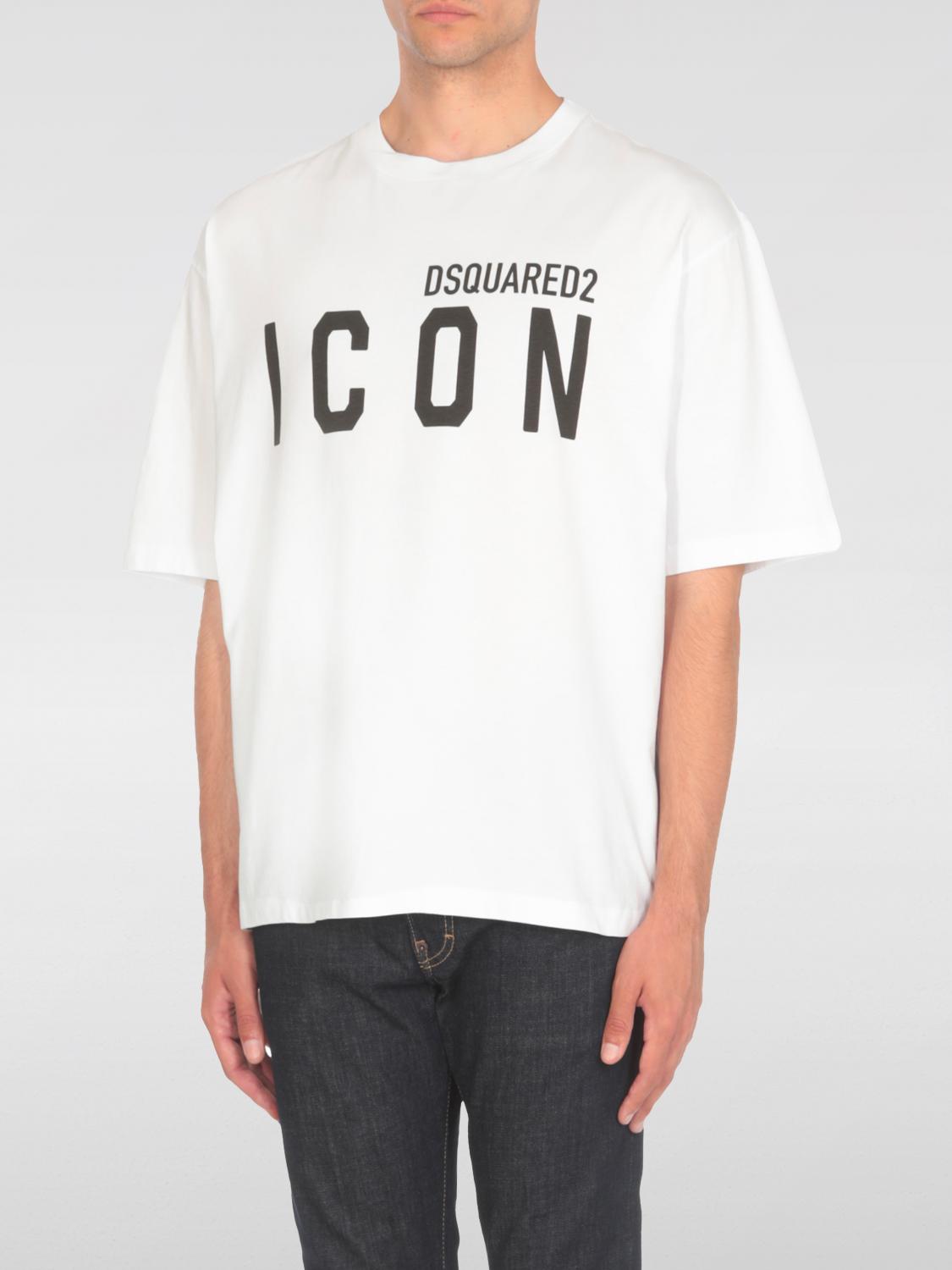 Dsquared2 White Crewneck T-shirt With Maxi Logo Print On The Front In Cotton Man In Weiss