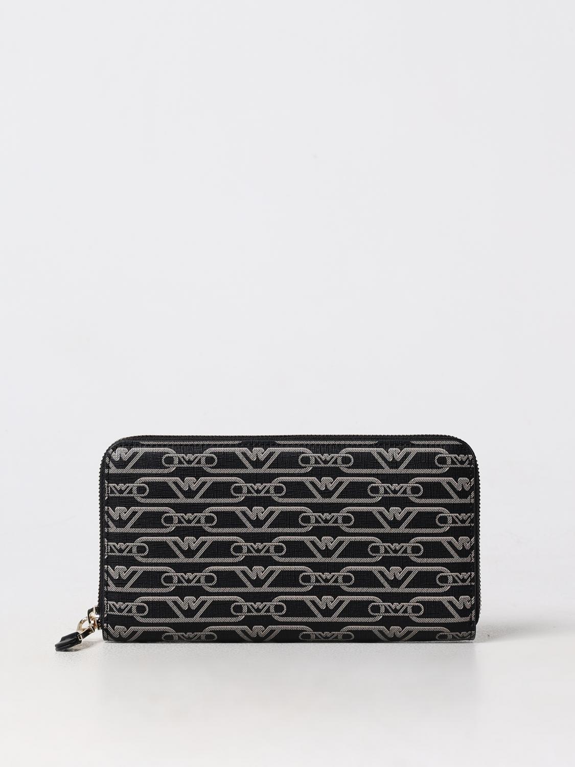 Emporio Armani Zip Around Eagle All Over Wallet In 米色