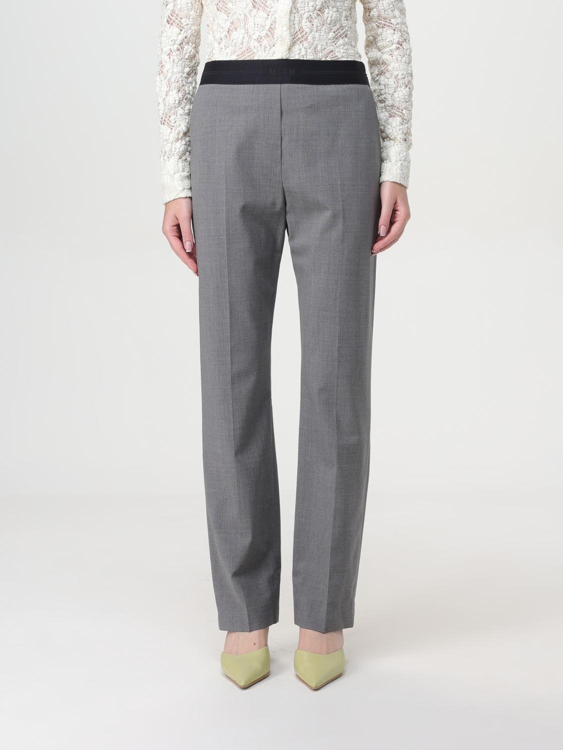 Shop Msgm Pants  Woman Color Grey In Grau