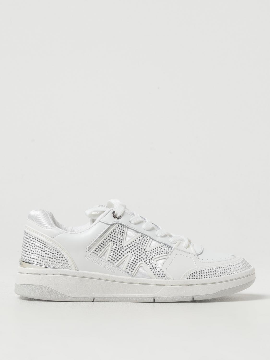Michael Michael Kors Rhinestone-embellished Leather Sneakers In Weiss