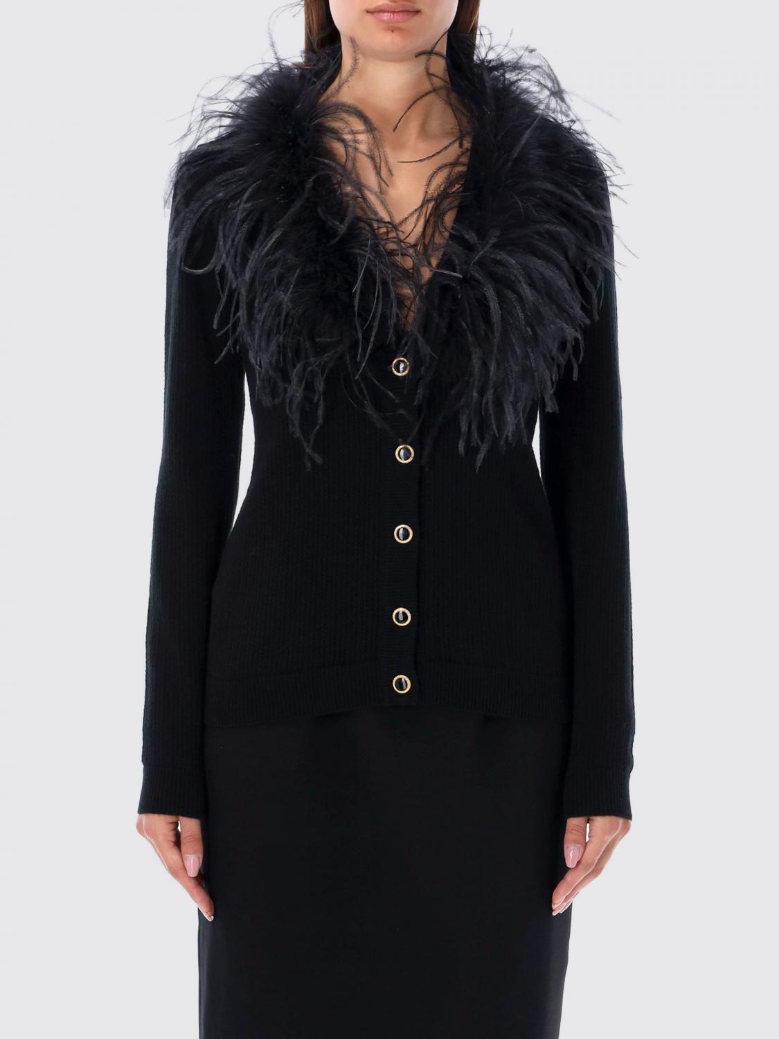 Alessandra Rich Feather Trim V-neck Knitwear In Schwarz