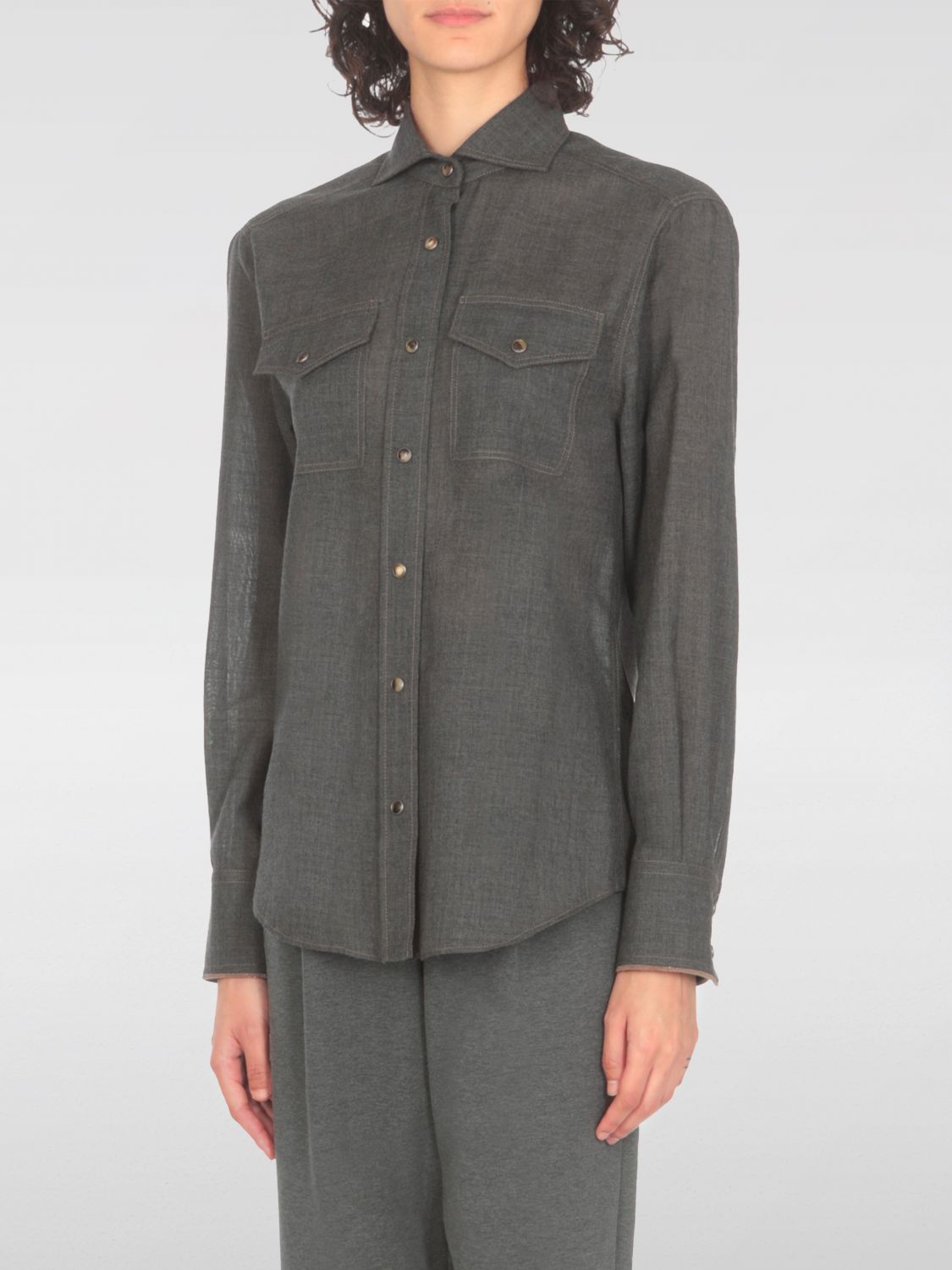 Shop Brunello Cucinelli Shirt  Woman Color Grey In Grau