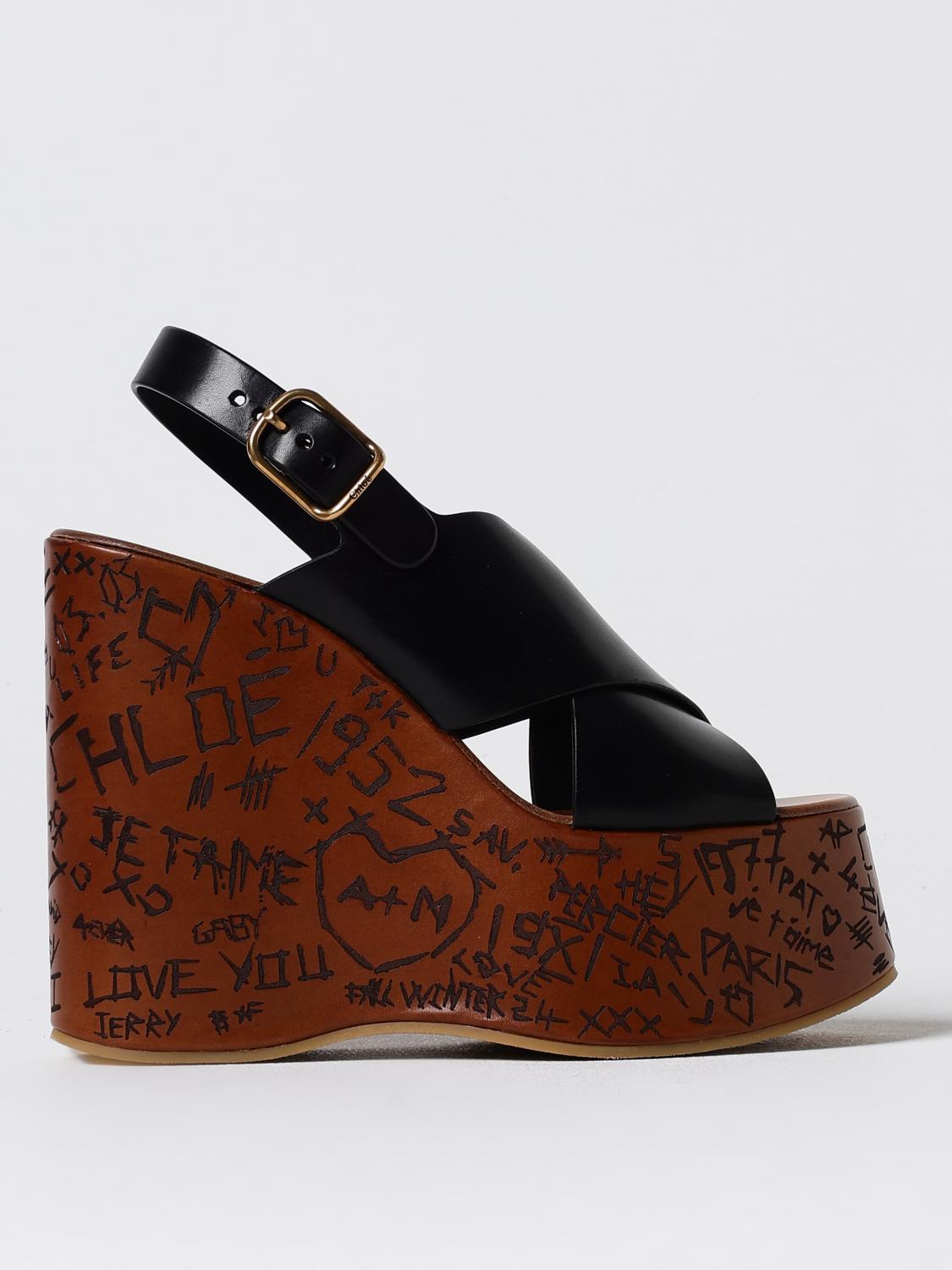 Chloé Maxime Leather Slingback Platform Wedge Sandals In Schwarz