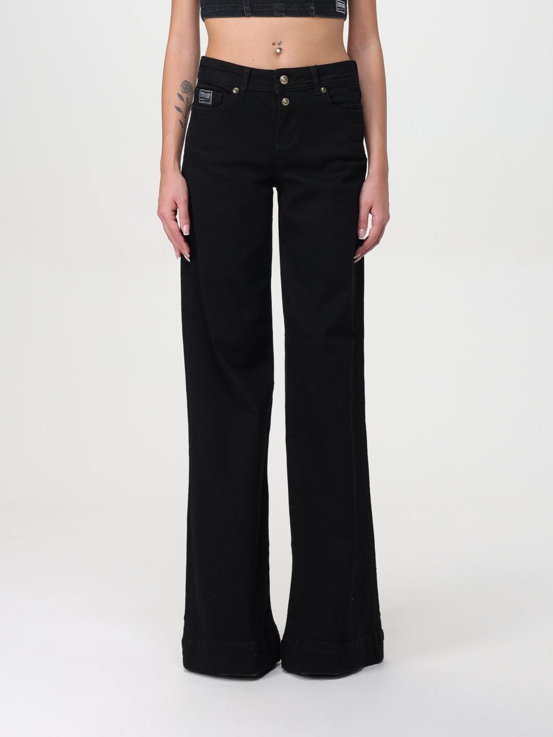 Versace Jeans Couture Wide-leg Denim Trousers Featuring Pockets In Black