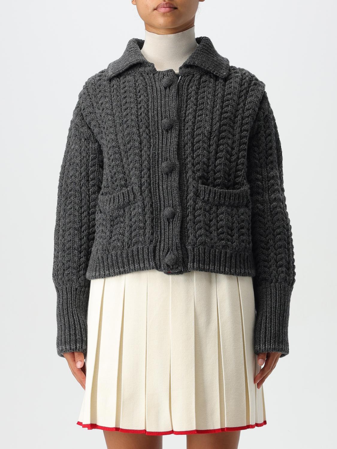 Shop Thom Browne Cardigan  Woman Color Grey In Grau