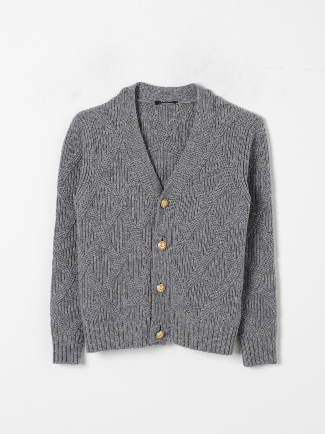 Balmain Long-sleeved V-neck Knitted Cardigan In Grau