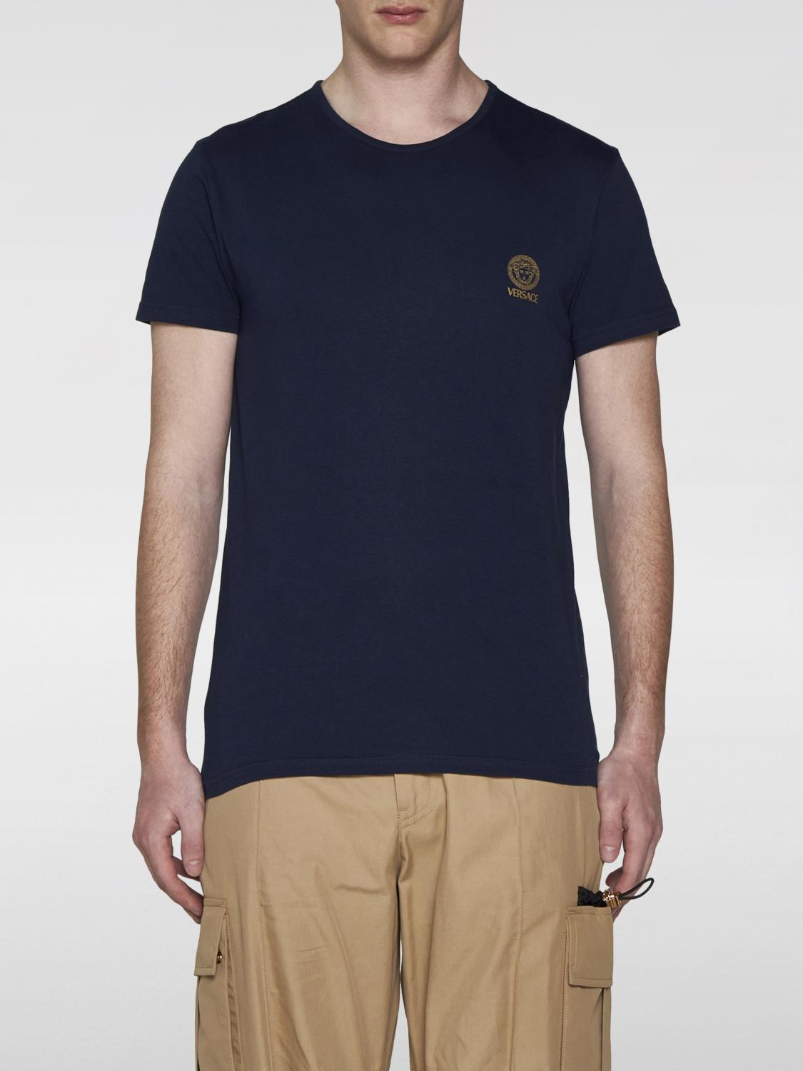 Shop Versace T-shirt  Men Color Blue In Blau