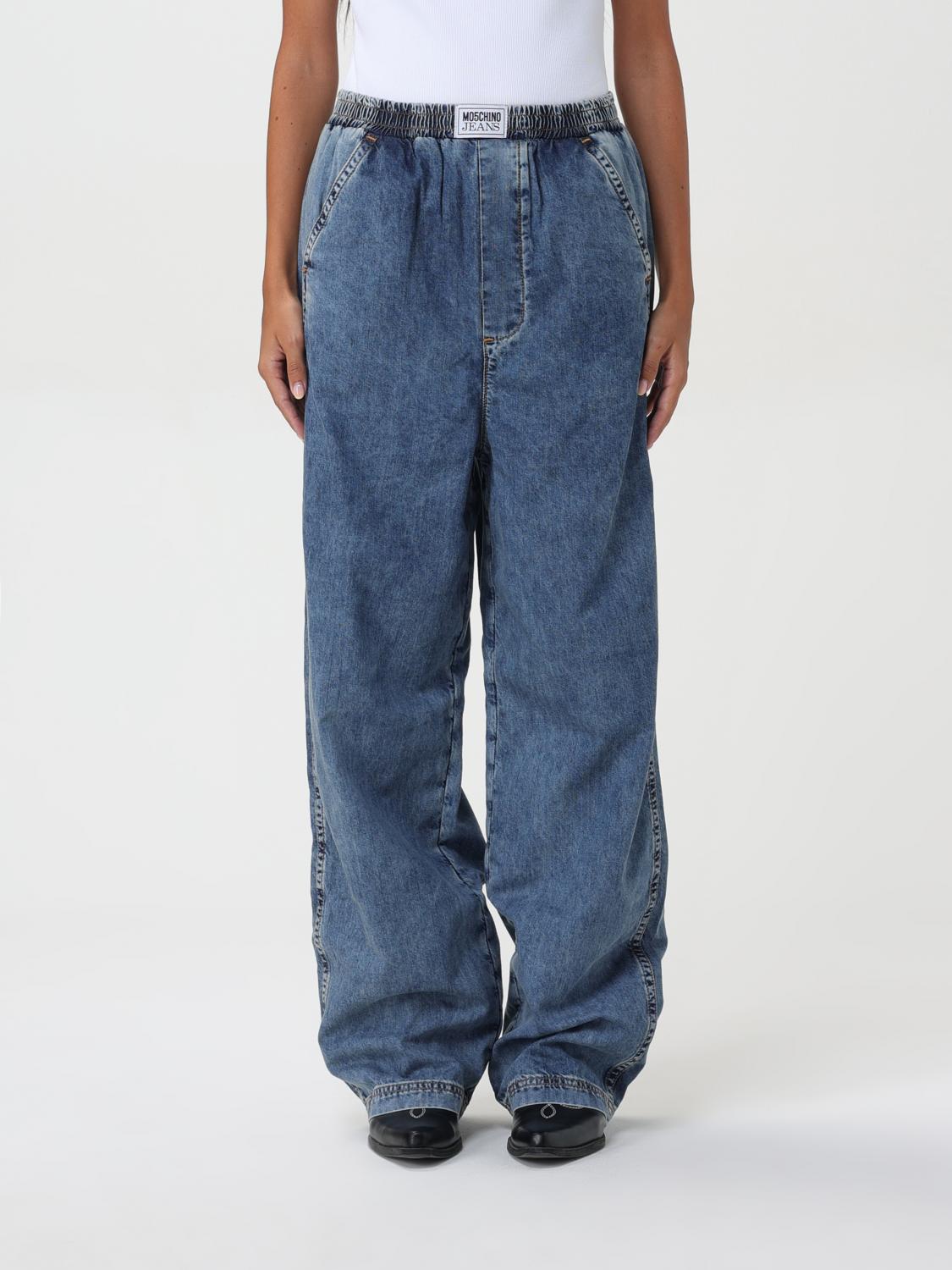 Moschino Wide Leg Cotton Jeans For Women In Blau