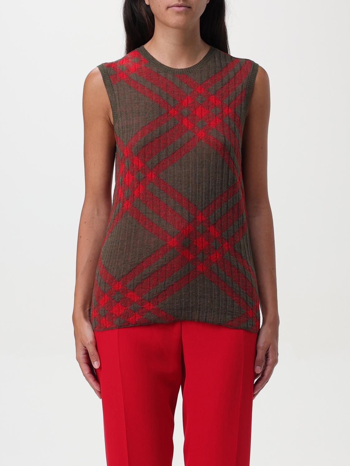 Burberry Ribbed Vest With Check Intarsia In Rot