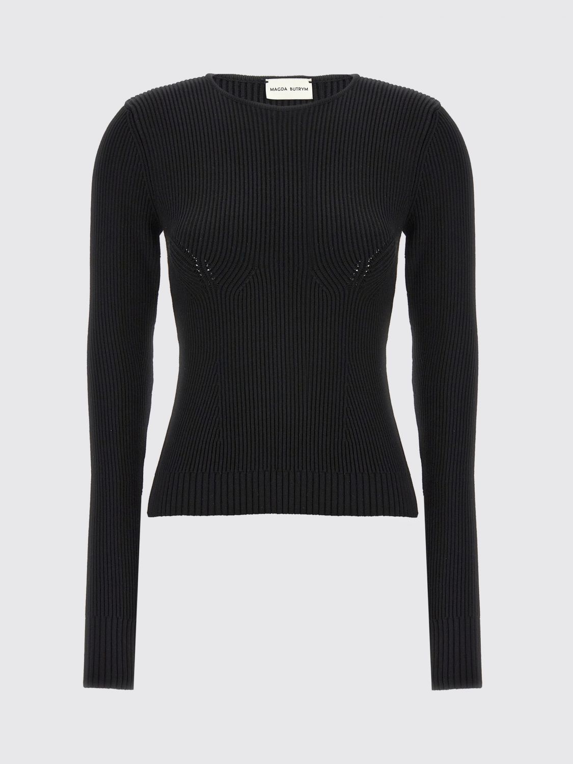 Magda Butrym Ribbed Texture Knitwear Sweater With Fitted Silhouette In Black