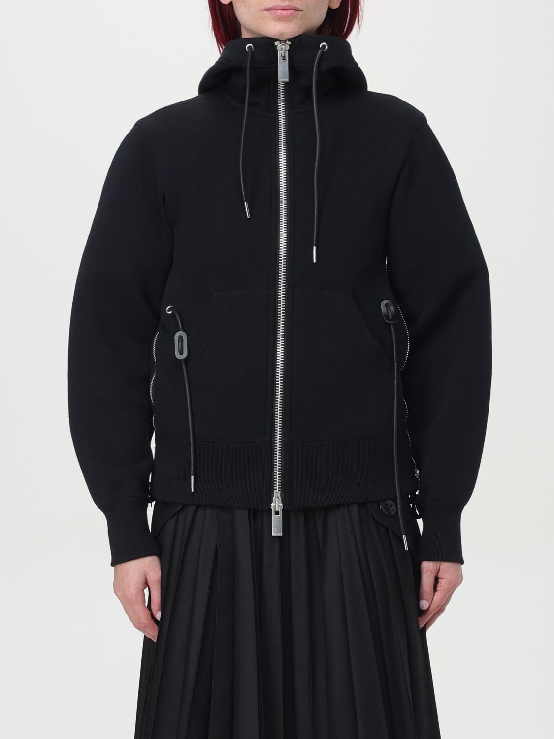 Sacai Black Zip Hoodie Sweatshirt In Schwarz