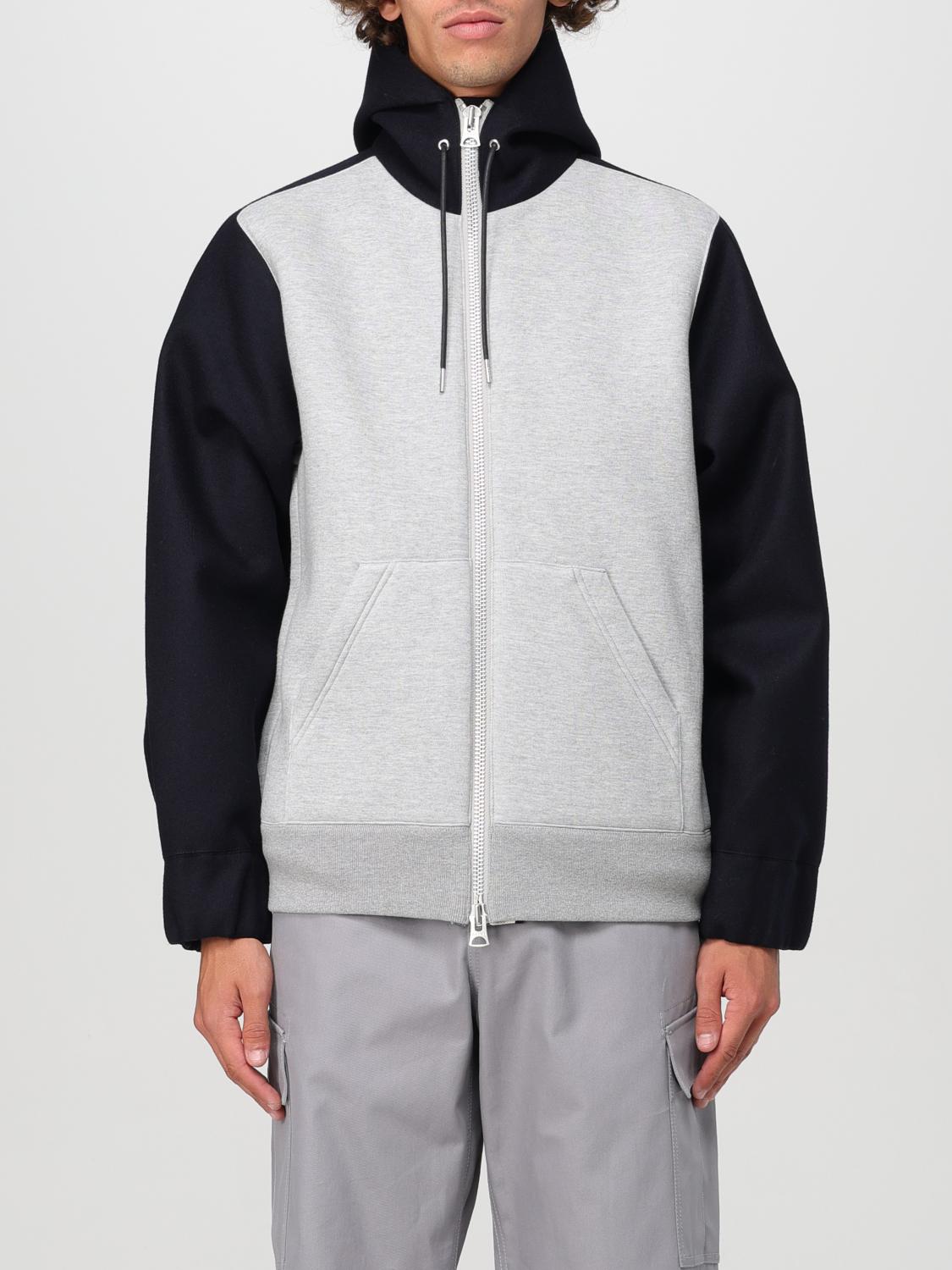 Sacai Bicolor Sweatshirt With Zip And Hood In Grau