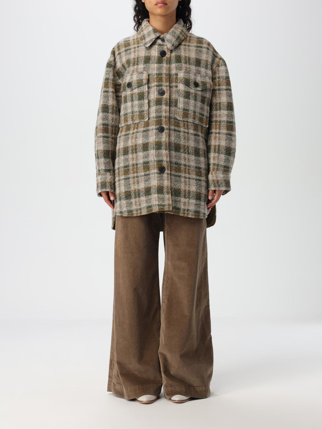 Isabel Marant Étoile Check Pattern Asymmetric Hem Coat In Kaki