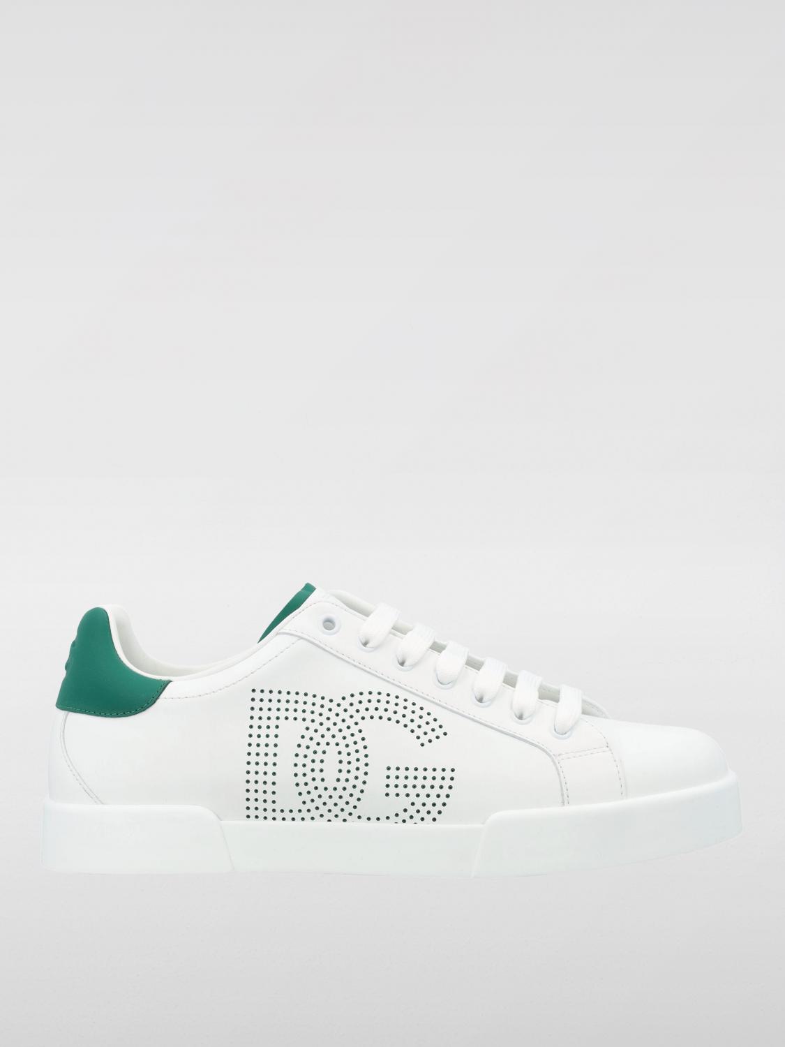 Dolce & Gabbana White And Black Leather Sneakers In White
